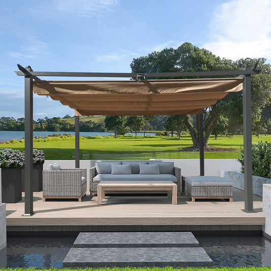 13 x 10 Ft Outdoor Patio Retractable Pergola With Canopy Sun Shelter