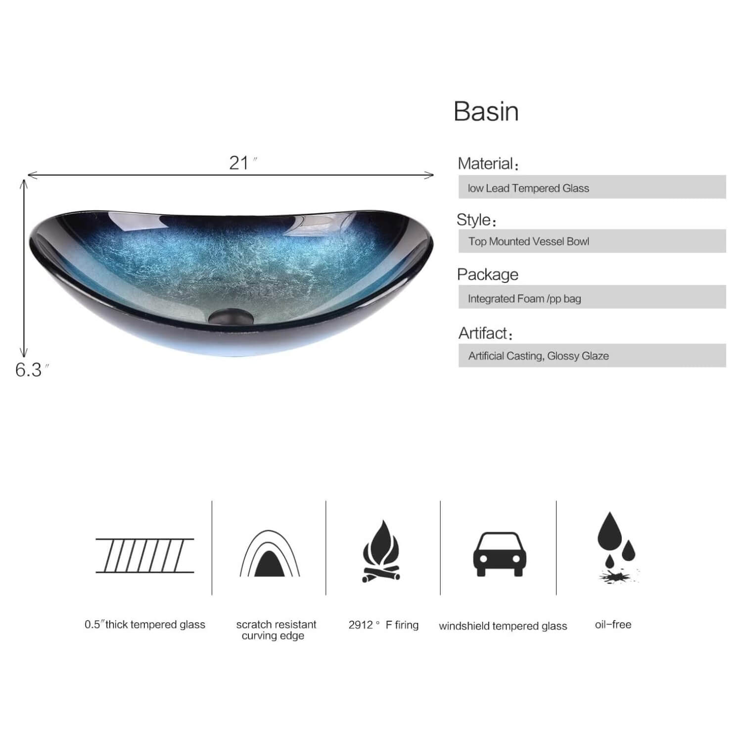 Elecwish ocean blue boat sink basin specification