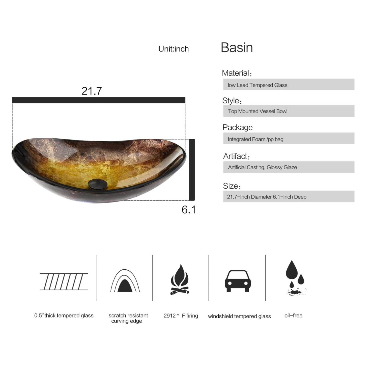 Elecwish gold boat sink basin specification