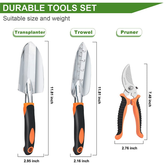 ELECWISH 3-Piece Garden Tool Set - Trowel, Transplanter, Pruning Shears - Durable Stainless Steel