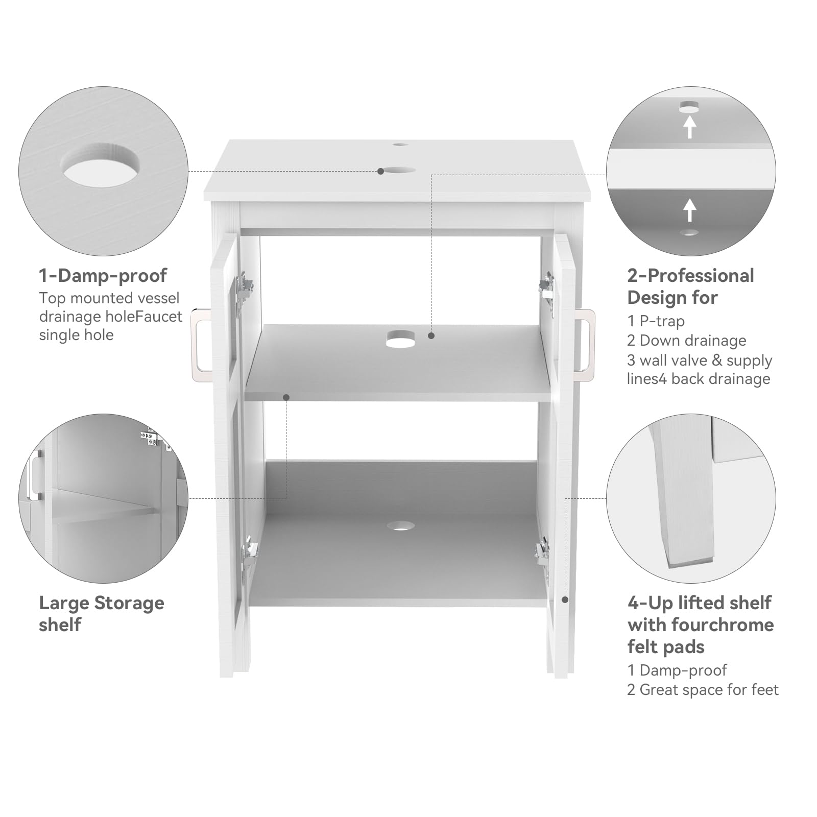 Elecwish White Double Doors Vanity HW1120-WH four features