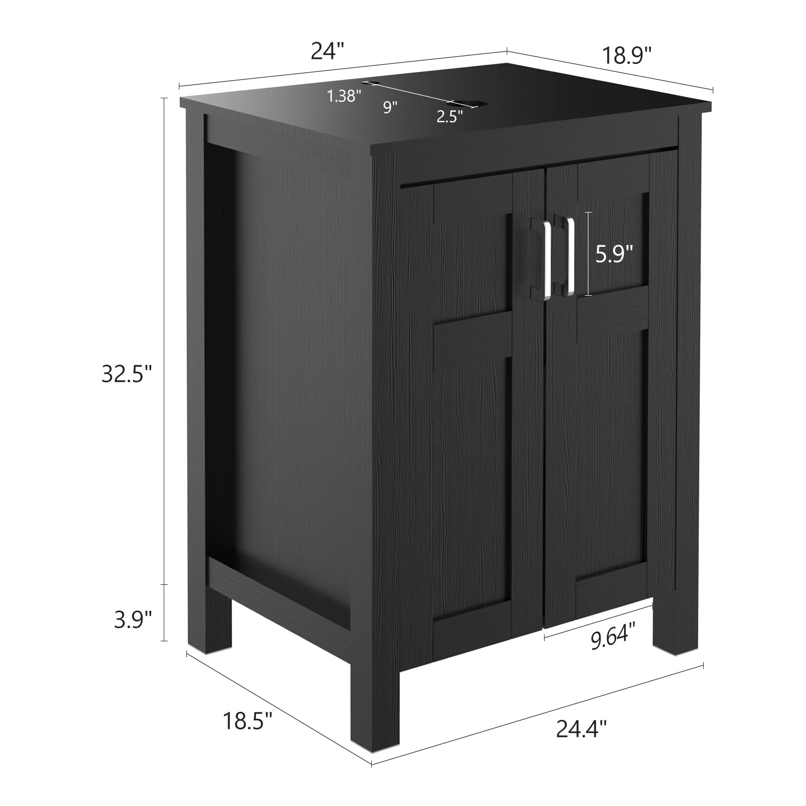 Elecwish 24''Black & Brown Wood Bathroom Vanity HW1120 size