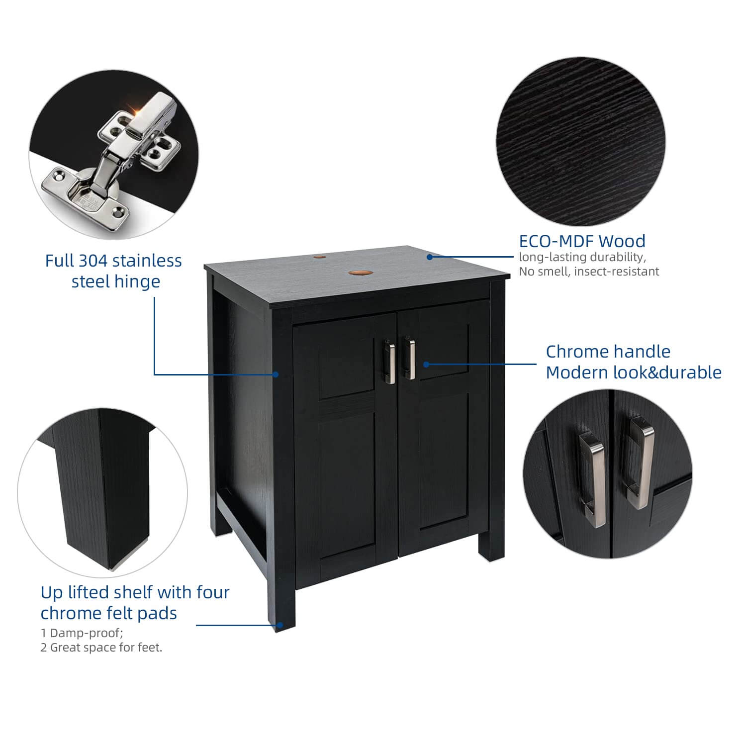 Features of Single Bathroom Vanity with Top and 2-Door Cabinet