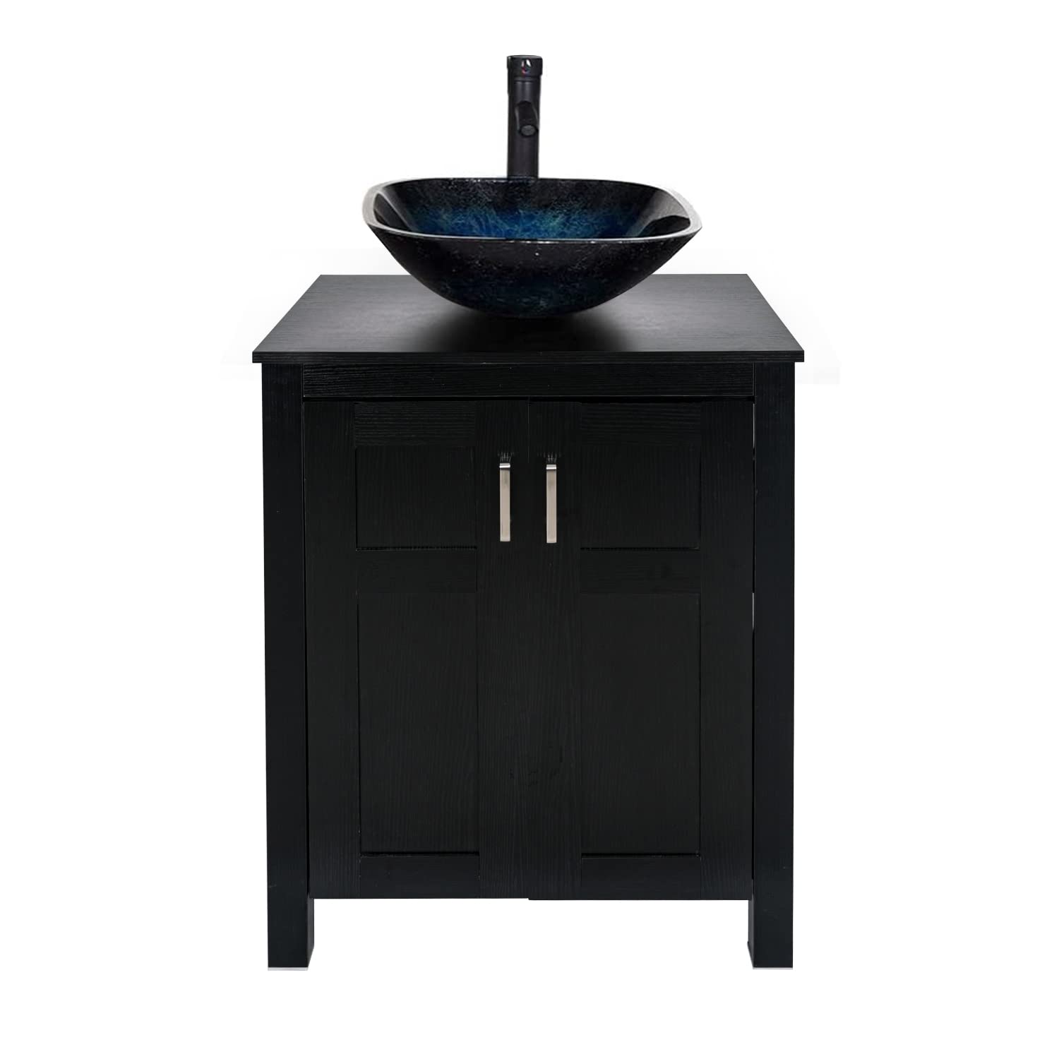 Black Bathroom Vanity Set with Blue Suqare Vessel Sink HW1120