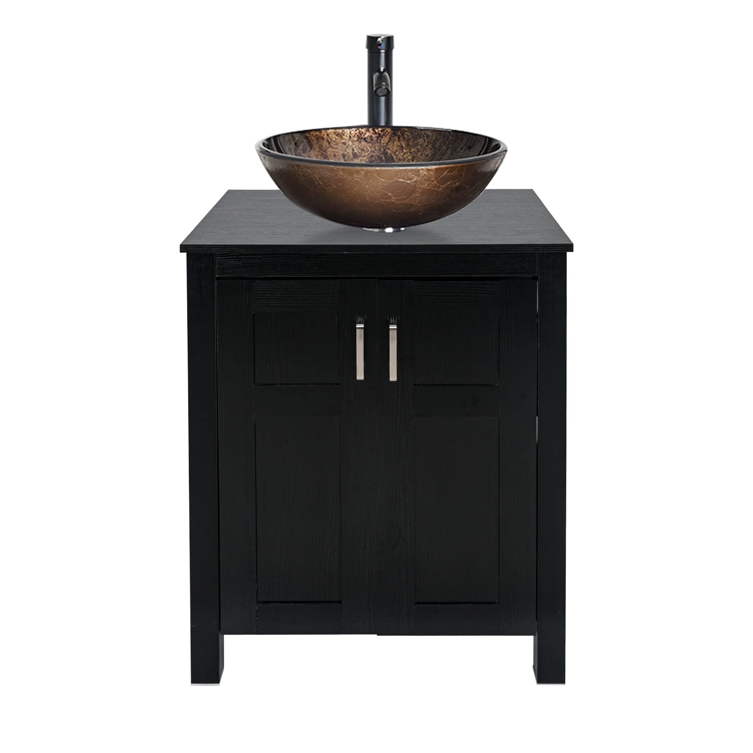 Black Bathroom Vanity Set with Brown Glass Vessel Sink HW1120