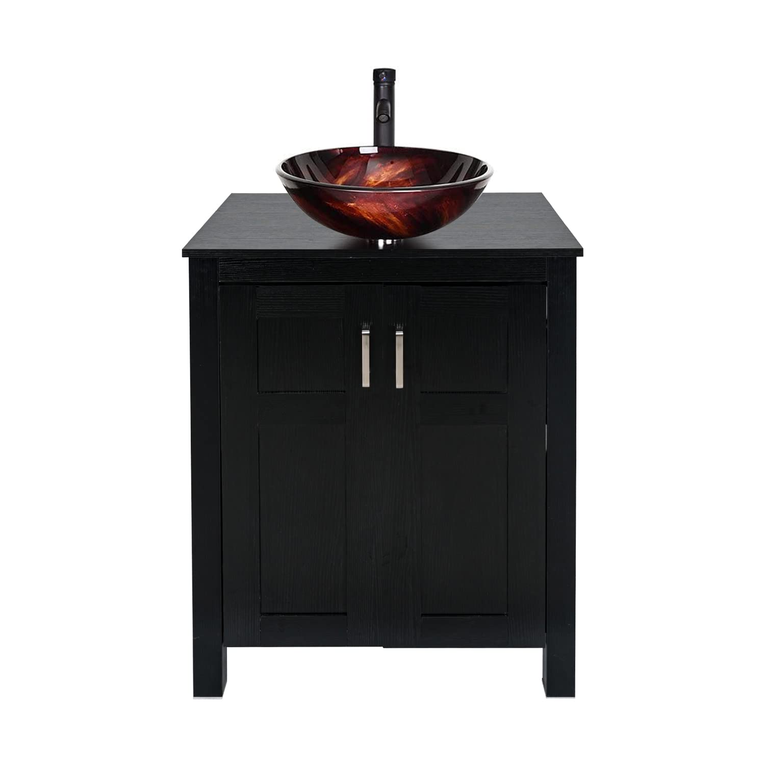 Black Bathroom Vanity Set with Flame Red Vessel Sink HW1120