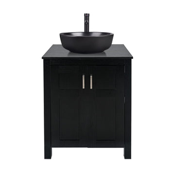 Black Bathroom Vanity Set with Round Ceramic Vessel Sink HW1120