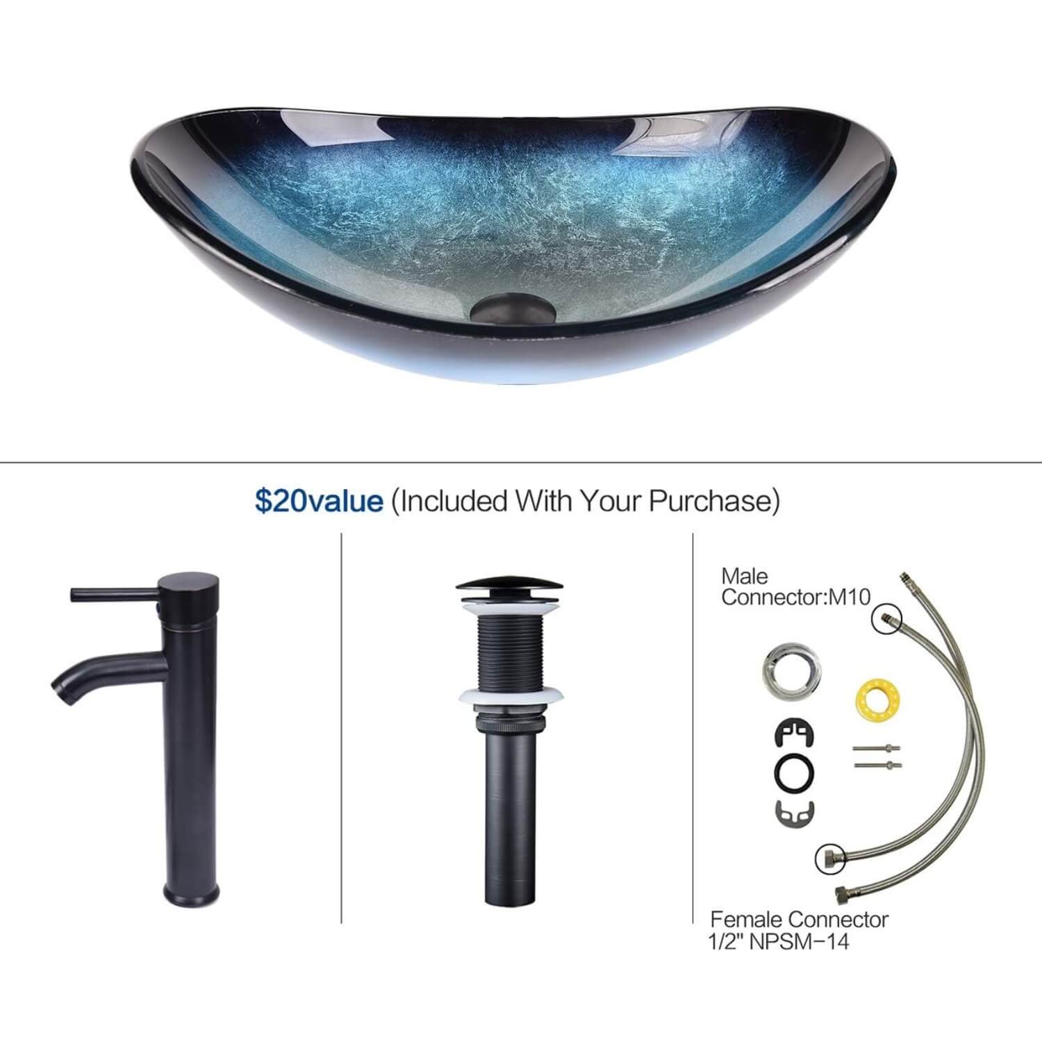 Elecwish Blue Boat Sink size parts