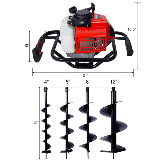 ELECWISH 2.7HP Gas-Powered Post Hole Digger with 4 Drill Bits