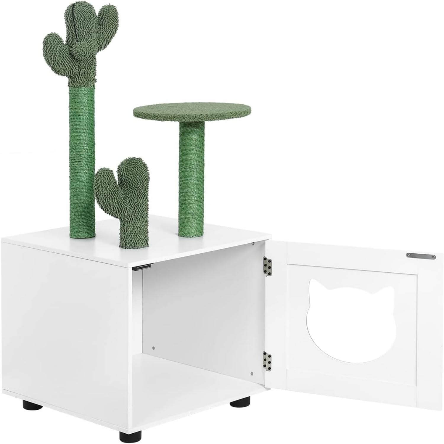 Litter Box Enclosure with Cactus Cat Tree Tower in open status