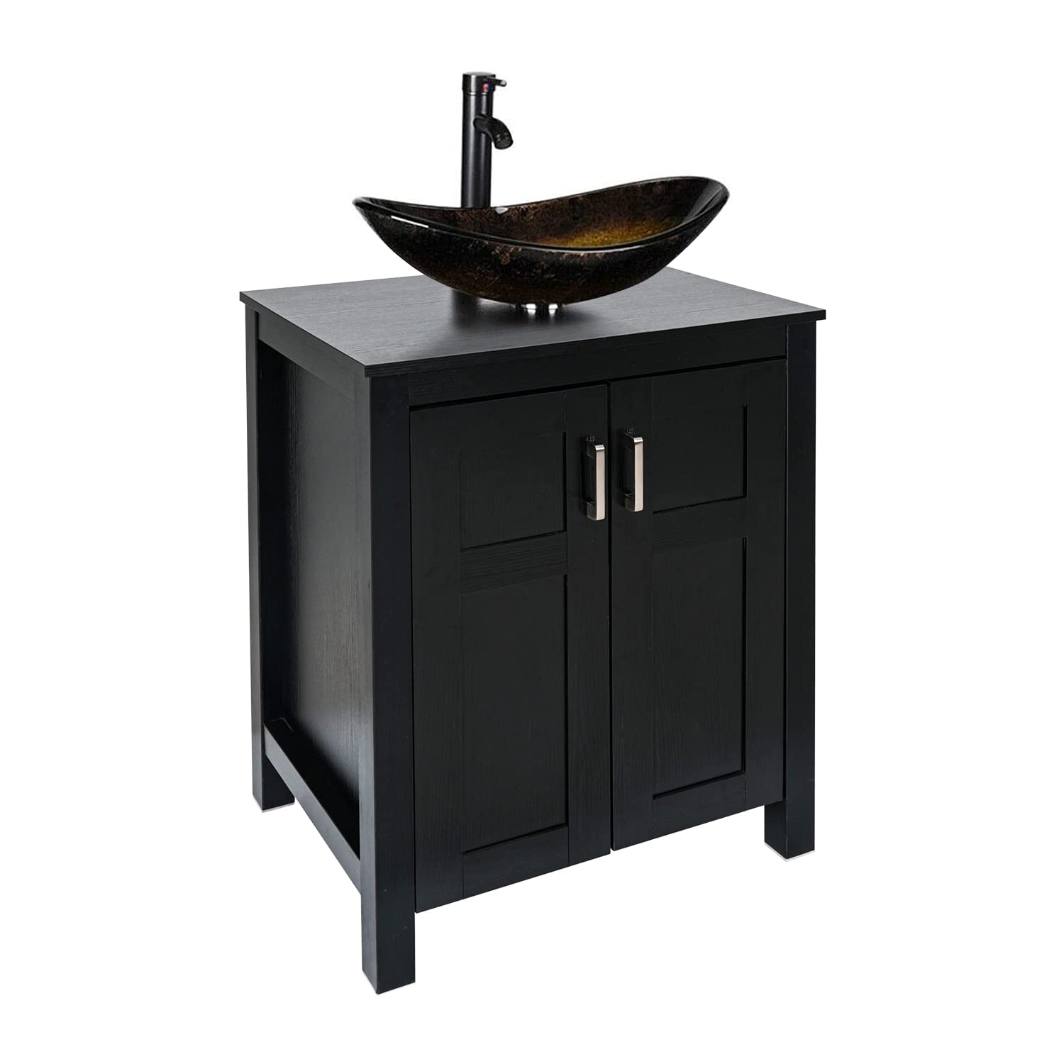 Black Bathroom Vanity Set with Gold Boat Vessel Sink HW1120