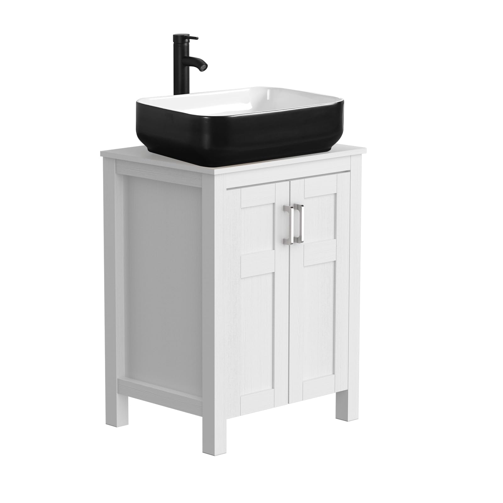 Side view of Elecwish White Bathroom Vanity and Black Ceramic Sink Set HW1120-WH