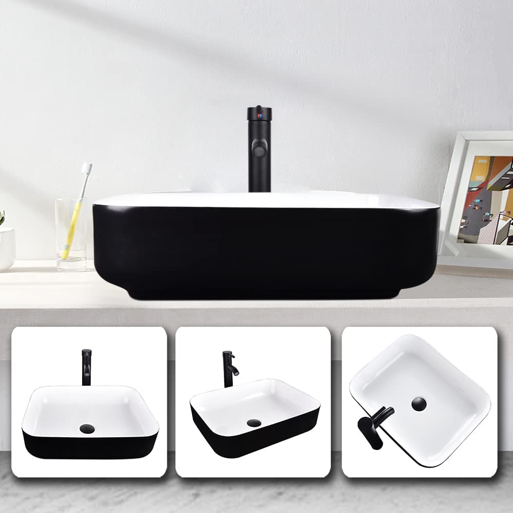 4 angle views of Elecwish black ceramic sink