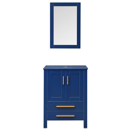 Elecwish 24-Inch Bathroom Vanity, Modern Wood Fixture Stand Pedestal Cabinet with Mirror, Blue