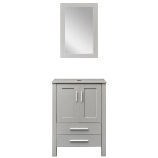 Elecwish 24-Inch Bathroom Vanity, Modern Wood Fixture Stand Pedestal Cabinet with Mirror, Grey