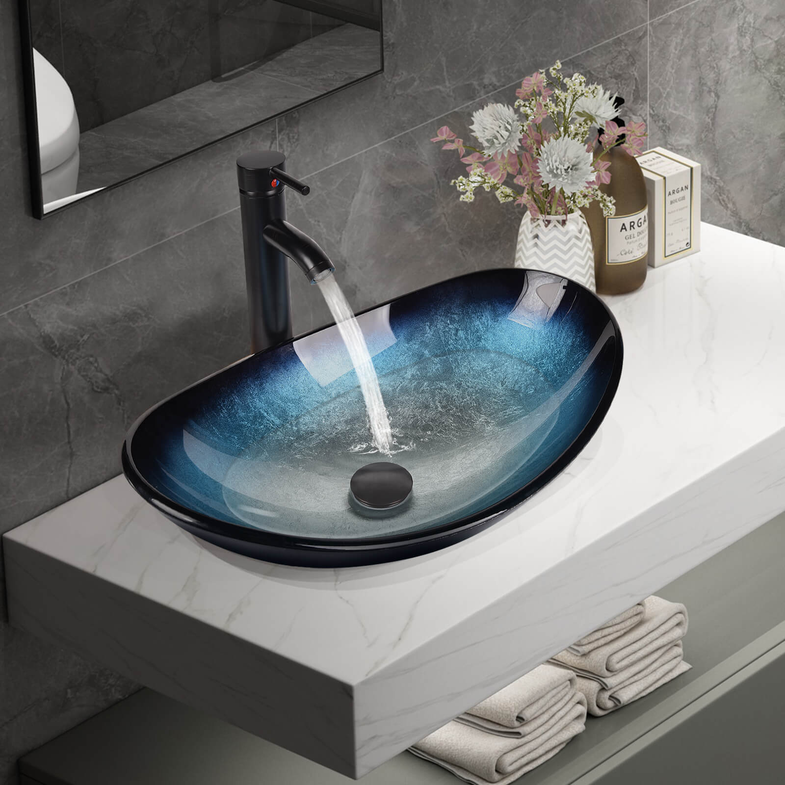 Elecwish blue boat glass sink GB0005-BL display