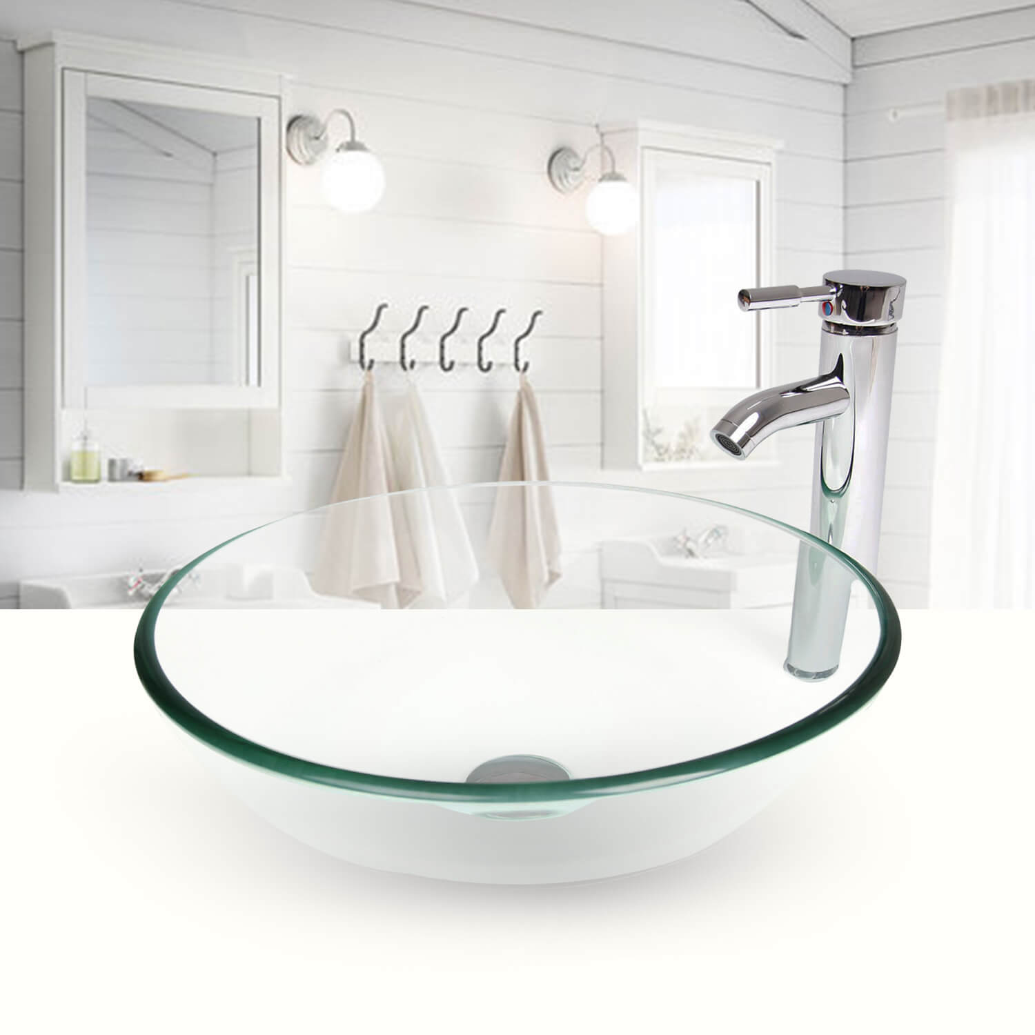 Elecwish clear light round glass basin vessel sink BA20061