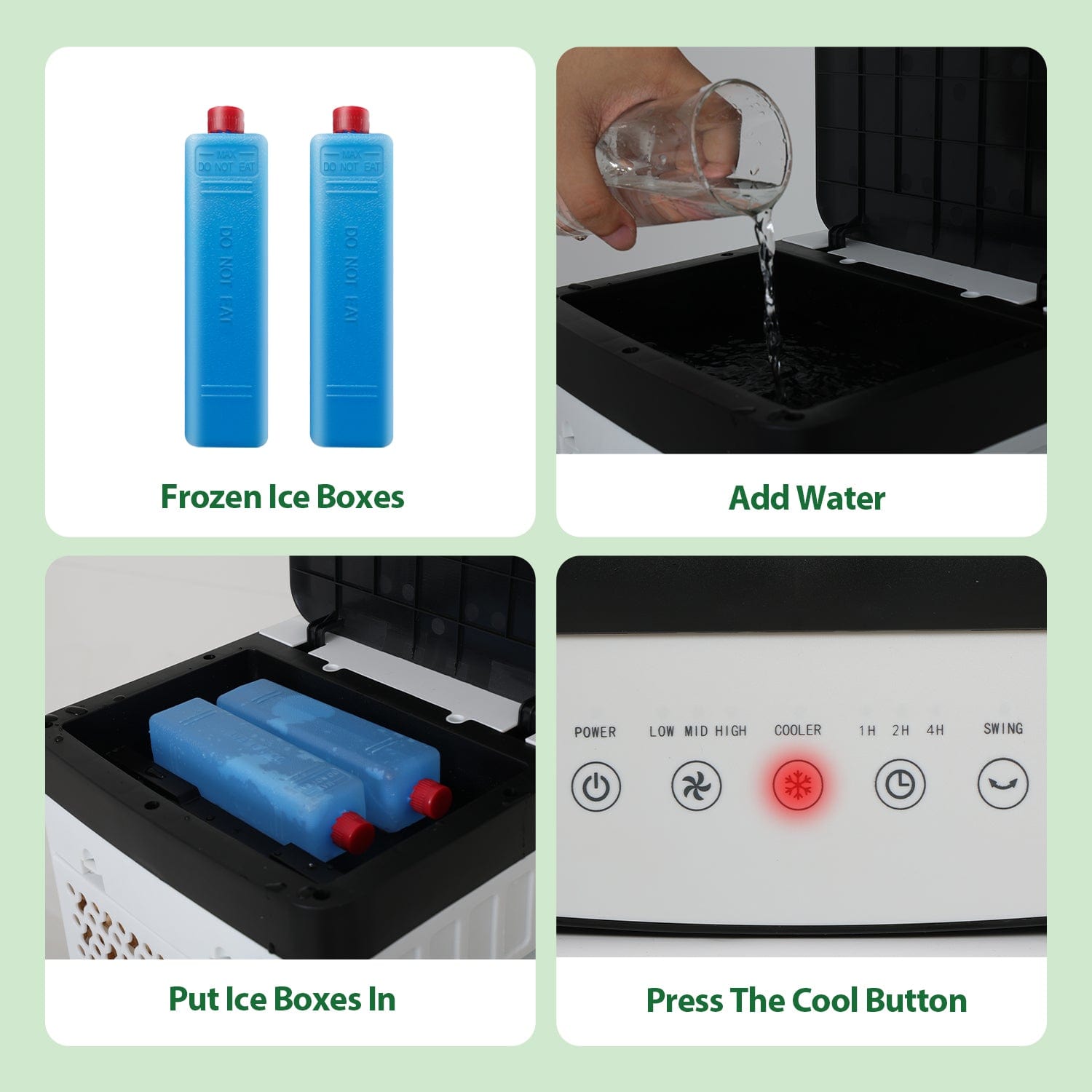 Usage steps of Adjustable Speed Air Cooler(10L) HW1109