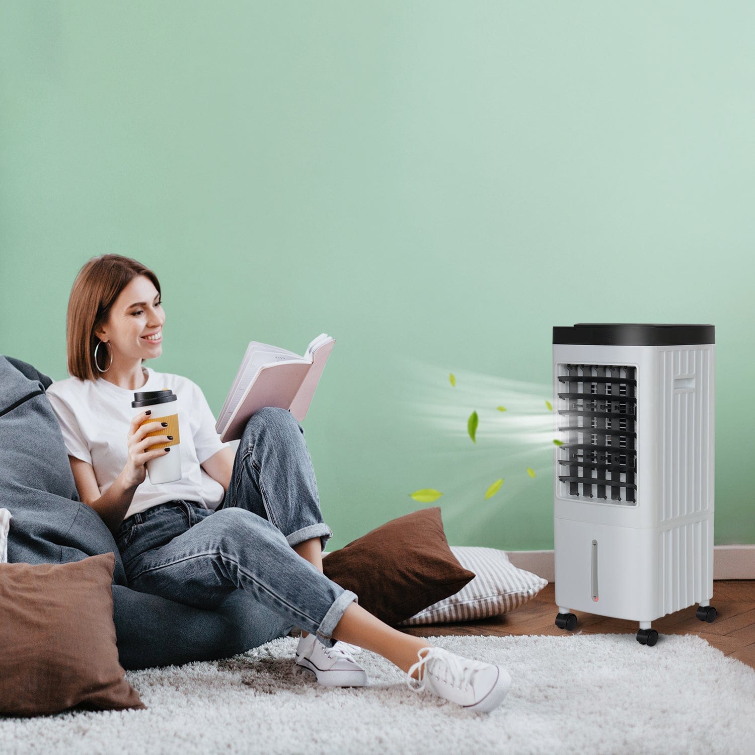 Woman enjoying Elecwish Fan fresh air