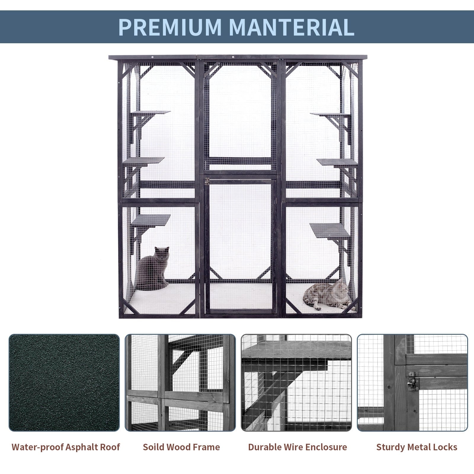 Elecwish Cat House Catio Enclosure with Wire Mesh PE1001GY has premium materials