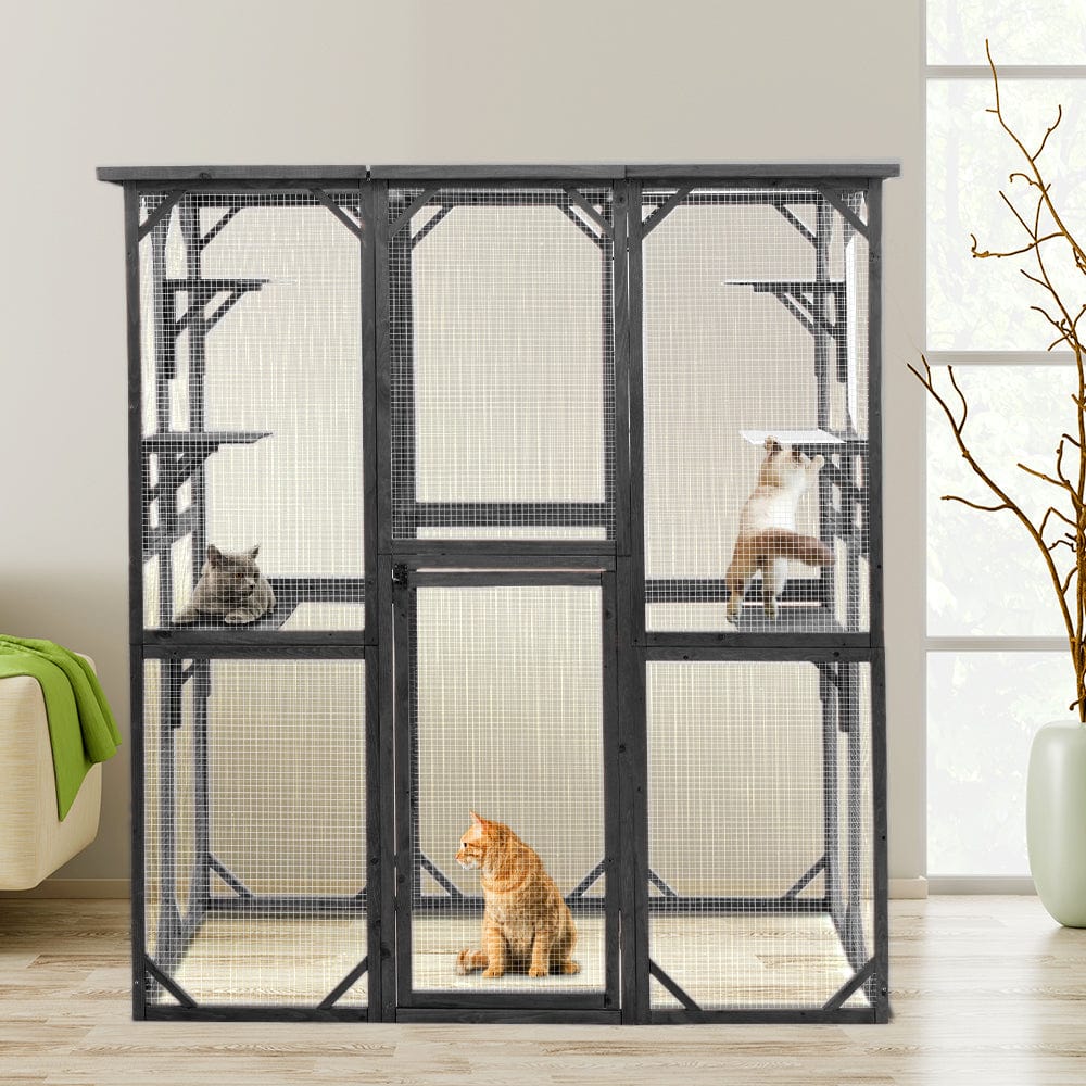 Elecwish Cat House Catio Enclosure with Wire Mesh PE1001GY display scene