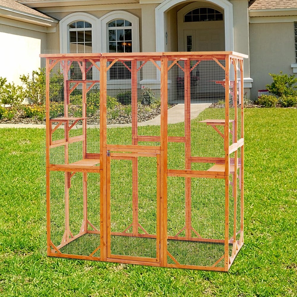 Elecwish Large Cat House Catio Outdoor Cat Enclosure 71" x 38.5" x 71",Orange