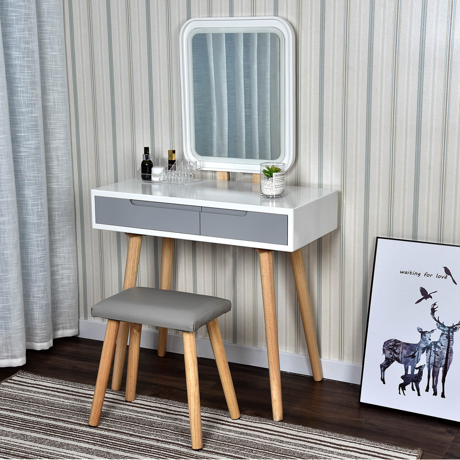 Elecwish makeup dressing table set with square mirror display