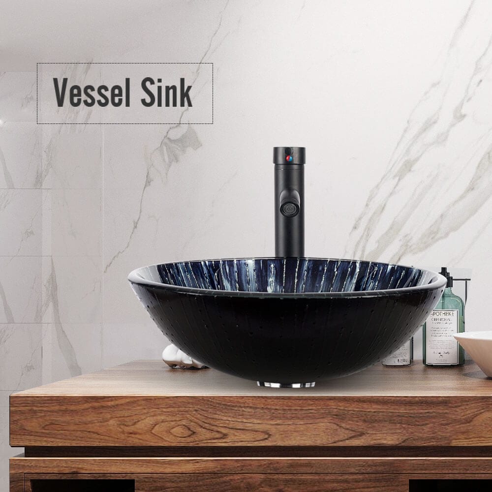 Elecwish Dark Blue Round Bathroom Vessel Sink BG1003 display scene