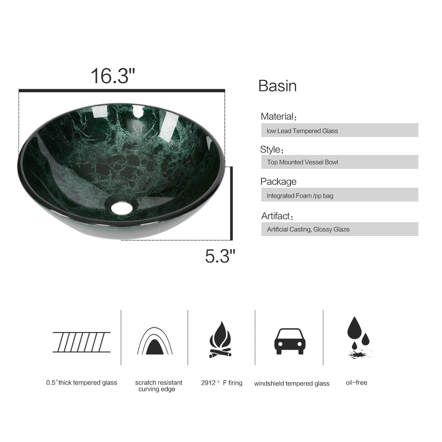 Elecwish Vessel Sinks Bathroom Artistic Vessel Sink basin specification