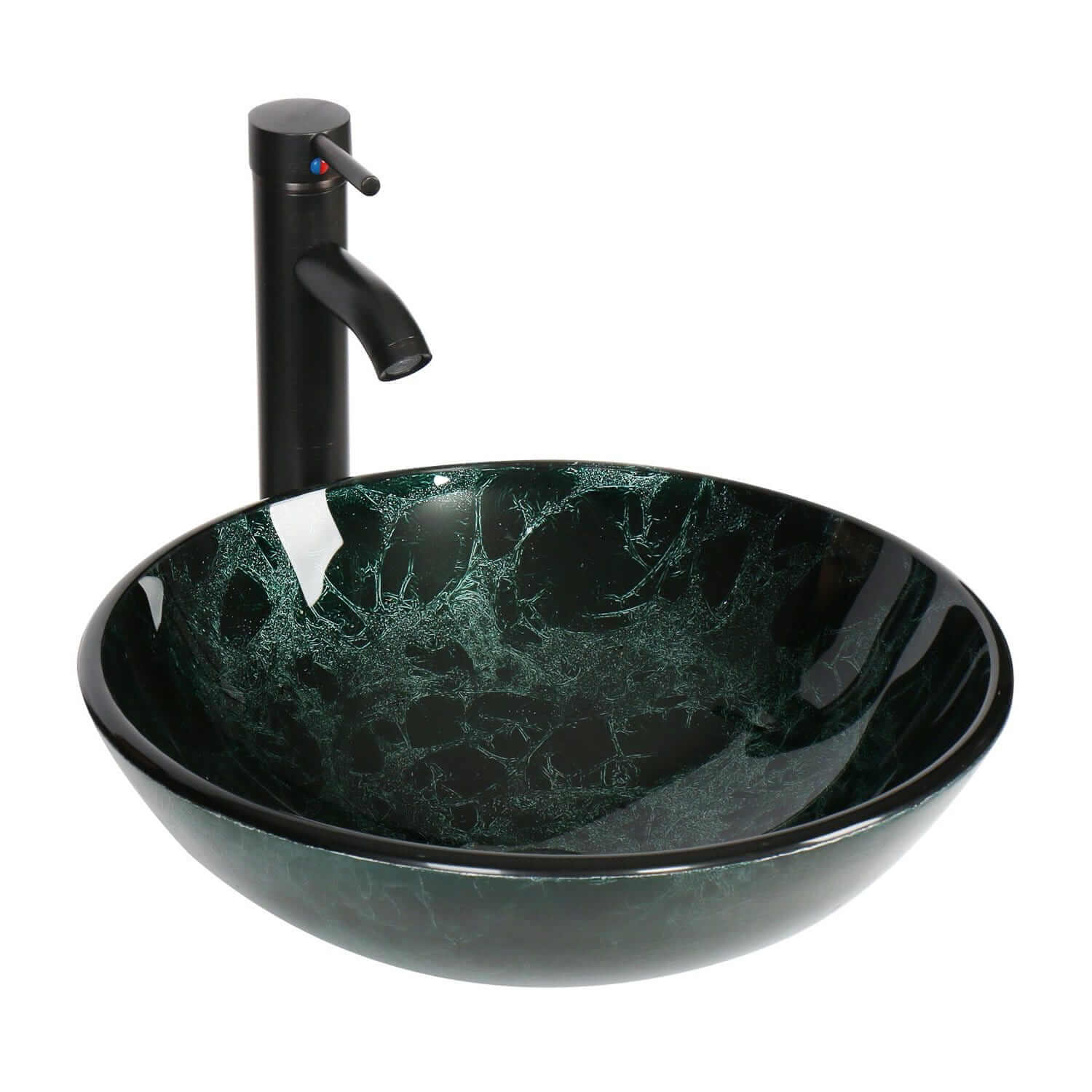 Elecwish Vessel Sinks Bathroom Artistic Vessel Sink Glass Bowl Faucet Drain Combo,Green