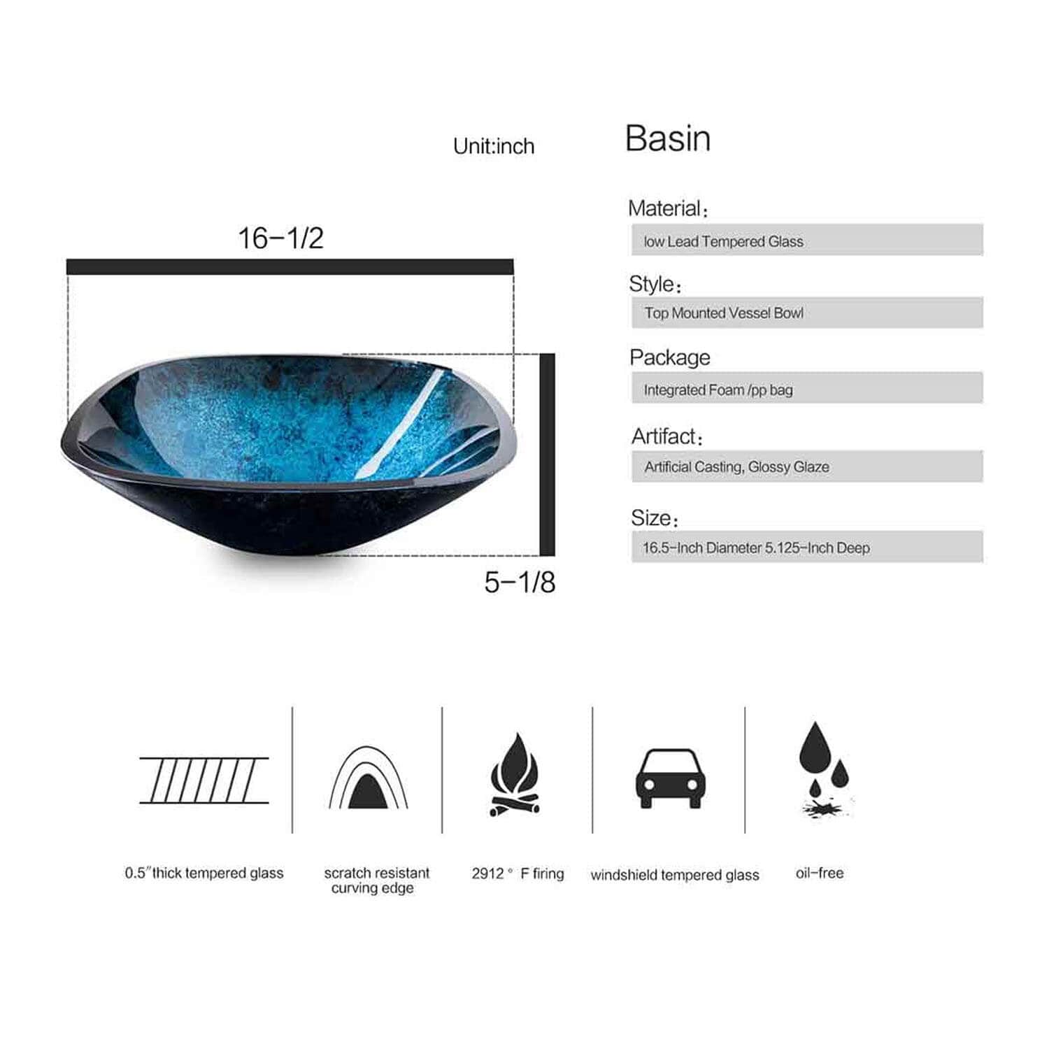 Elecwish Vessel Sinks Bathroom Glass Vessel Sink BA76 basin information