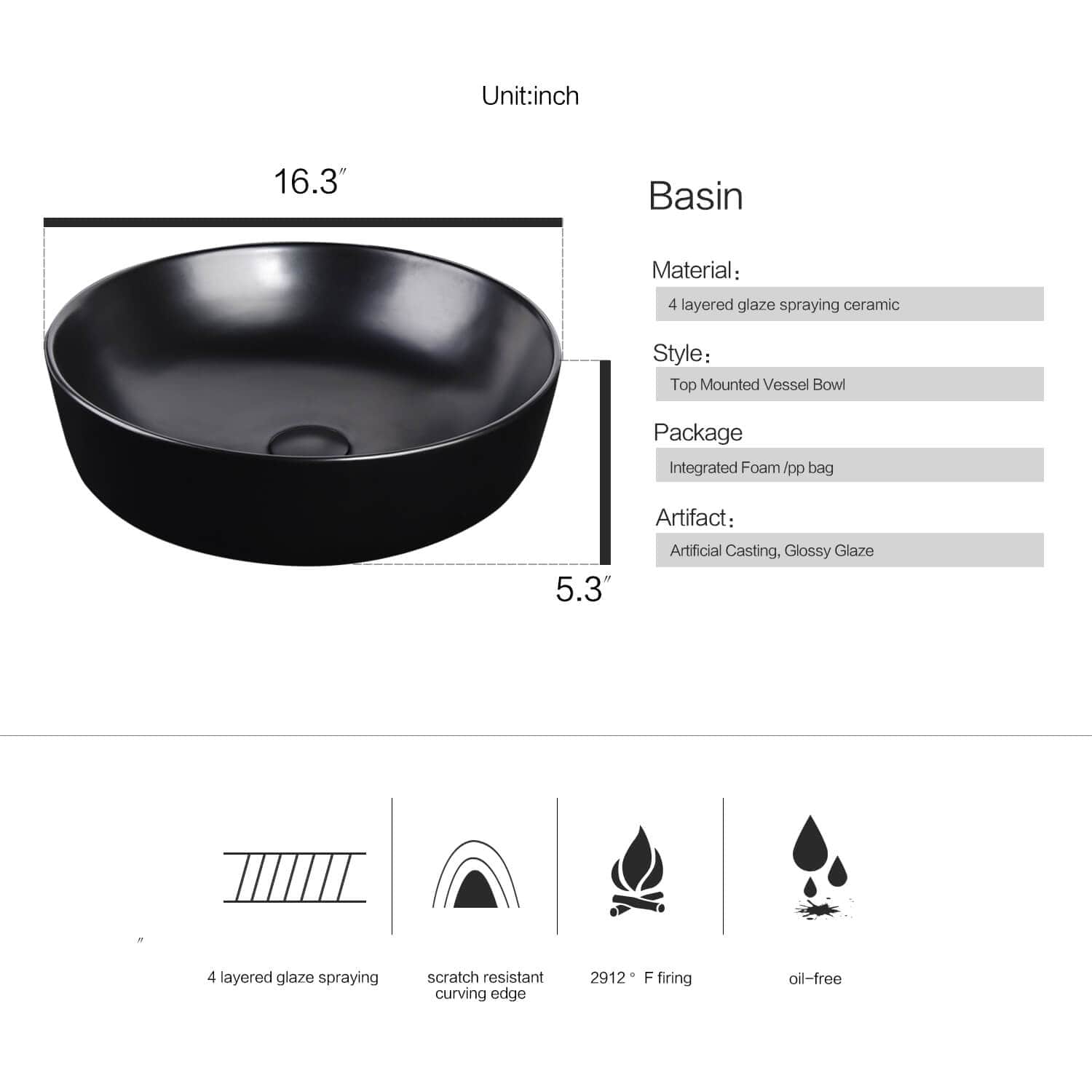 Black Glaze Spraying Ceramic Vessel Sink With Modern Style detail image