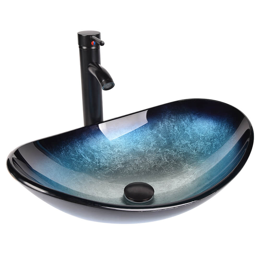 Stylish Oval Glass Basin Ocean-Blue GB0005