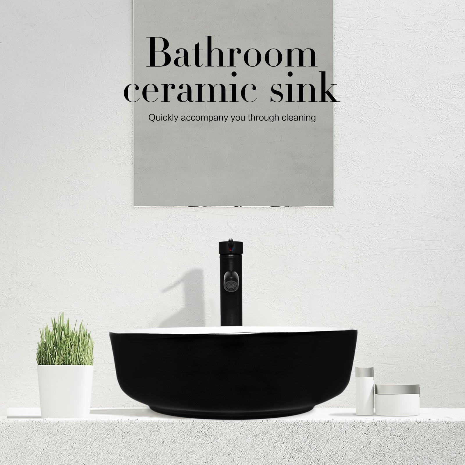 Elecwish Vessel Sinks Ceramic Bathroom Sink with Faucet Drain Combo display scene