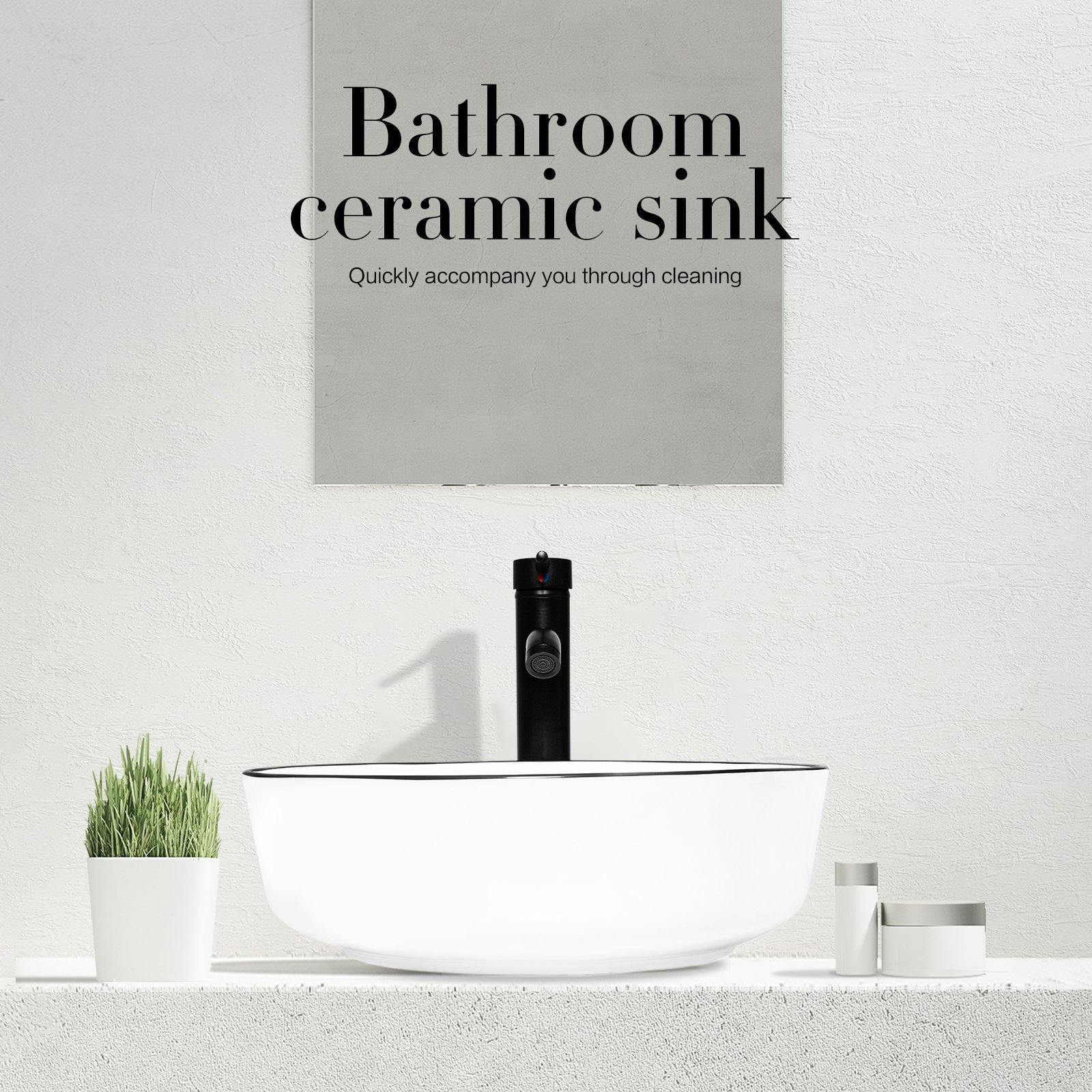 Elecwish White Ceramic Vessel Sink BG1009 display scene