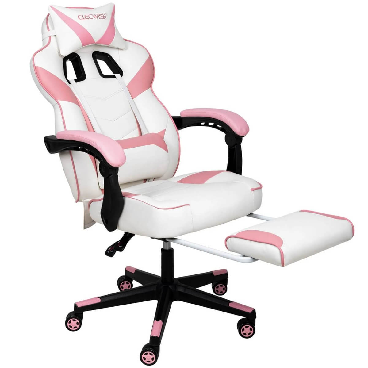 Elecwish Video Game Chairs Pink Gaming Chair With Footrest OC087