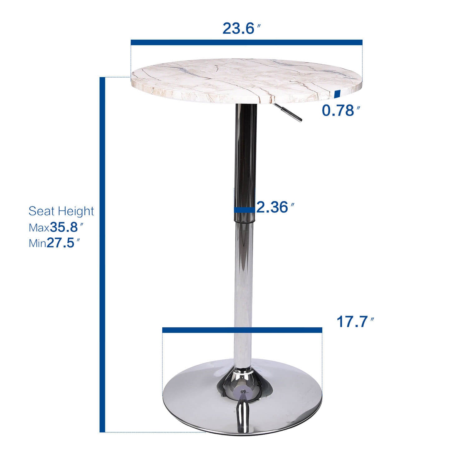 Marble white bar table size